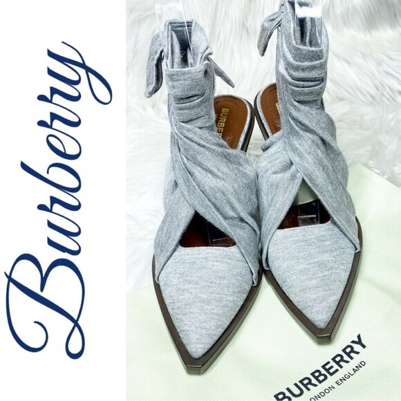 NIB BURBERRY TILLINGTON PEWTER MELANGE ANKLE WRAP SLINGBACK MULES GRAY, EU 36 - Picture 12 of 16